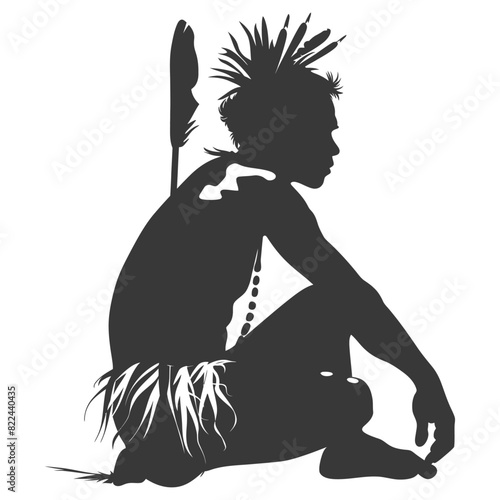 Silhouette native australian tribe man black color only
