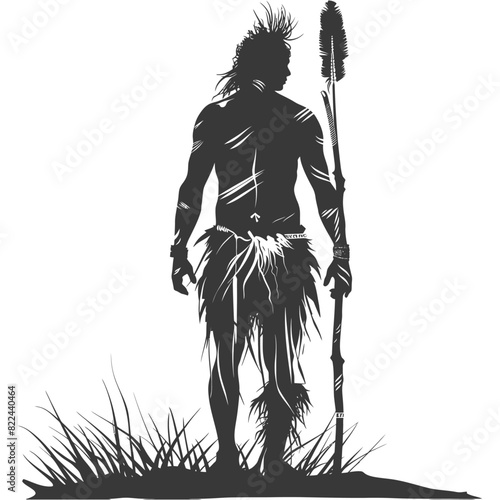 Silhouette native australian tribe man black color only