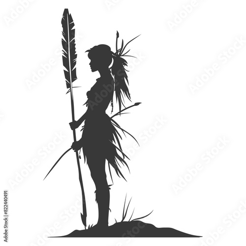 Silhouette native australian tribe woman black color only