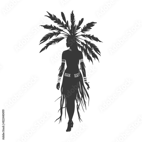 Silhouette native australian tribe woman black color only