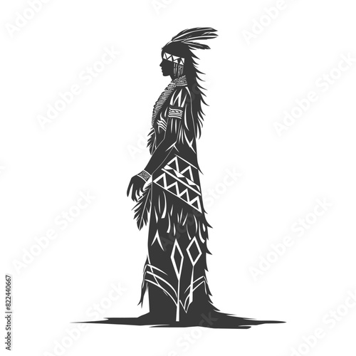 Silhouette native australian tribe woman black color only