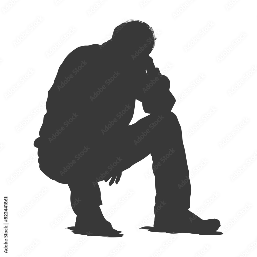 Silhouette sad elderly man sitting alone depressed sitting black color only