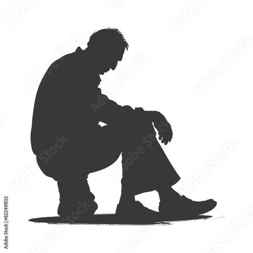 Silhouette sad elderly man sitting alone depressed sitting black color only