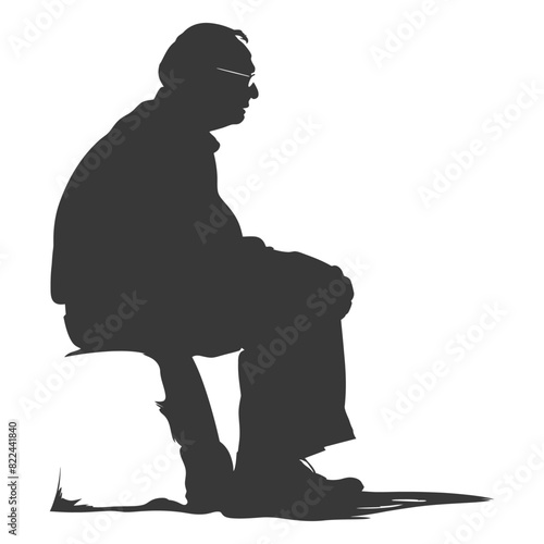 Silhouette sad elderly man sitting alone depressed sitting black color only