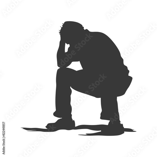 Silhouette sad elderly man sitting alone depressed sitting black color only