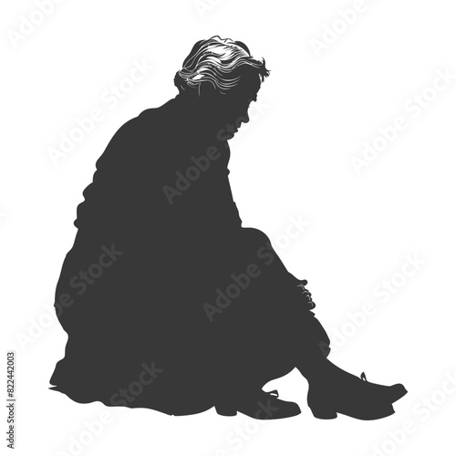Silhouette sad elderly woman sitting alone depressed sitting black color only