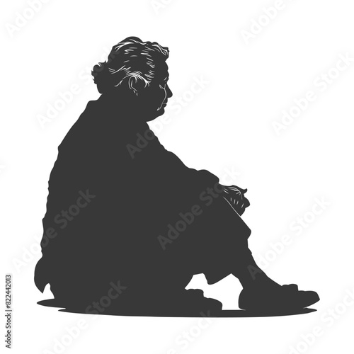 Silhouette sad elderly woman sitting alone depressed sitting black color only