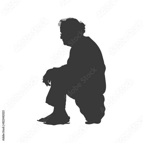 Silhouette sad elderly woman sitting alone depressed sitting black color only