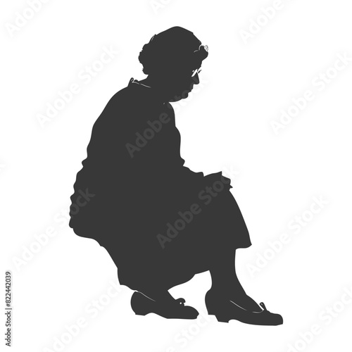 Silhouette sad elderly woman sitting alone depressed sitting black color only