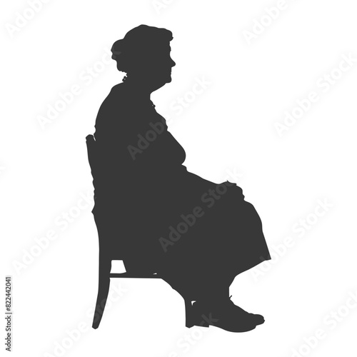 Silhouette sad elderly woman sitting alone depressed sitting black color only