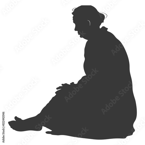 Silhouette sad elderly woman sitting alone depressed sitting black color only