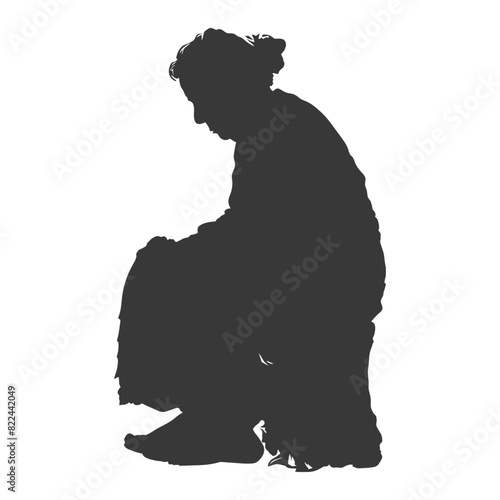 Silhouette sad elderly woman sitting alone depressed sitting black color only