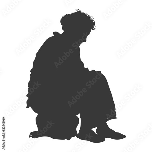 Silhouette sad elderly woman sitting alone depressed sitting black color only