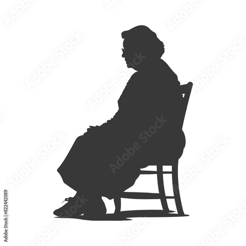 Silhouette sad elderly woman sitting alone depressed sitting black color only