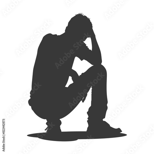 Silhouette sad man sitting alone depressed sitting black color only
