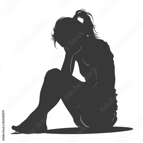 Silhouette sad woman sitting alone depressed sitting black color only