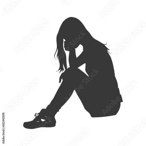 Silhouette sad woman sitting alone depressed sitting black color only