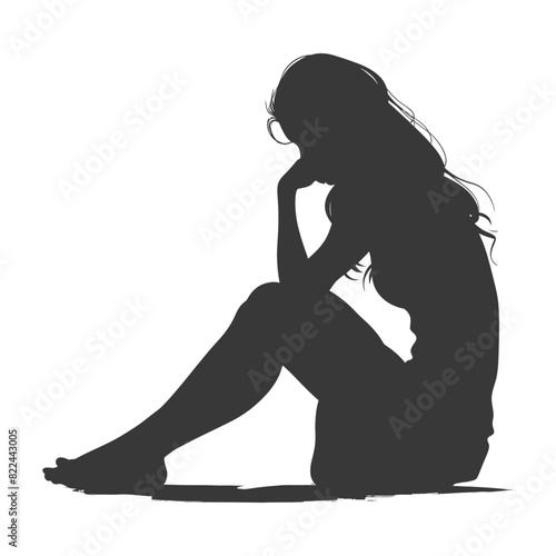 Silhouette sad woman sitting alone depressed sitting black color only