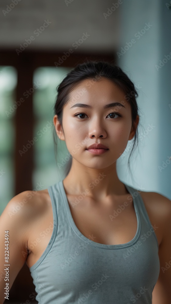 Asian woman on yoga studio doing pose Asian woman on yoga studio doing pose