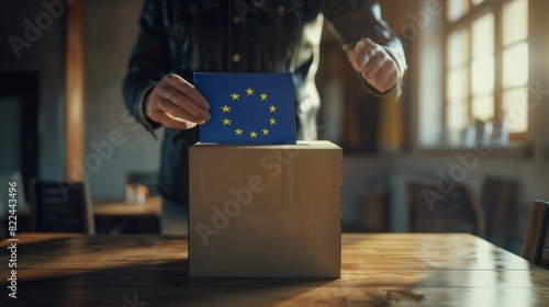 person voting in a box with the euro flag