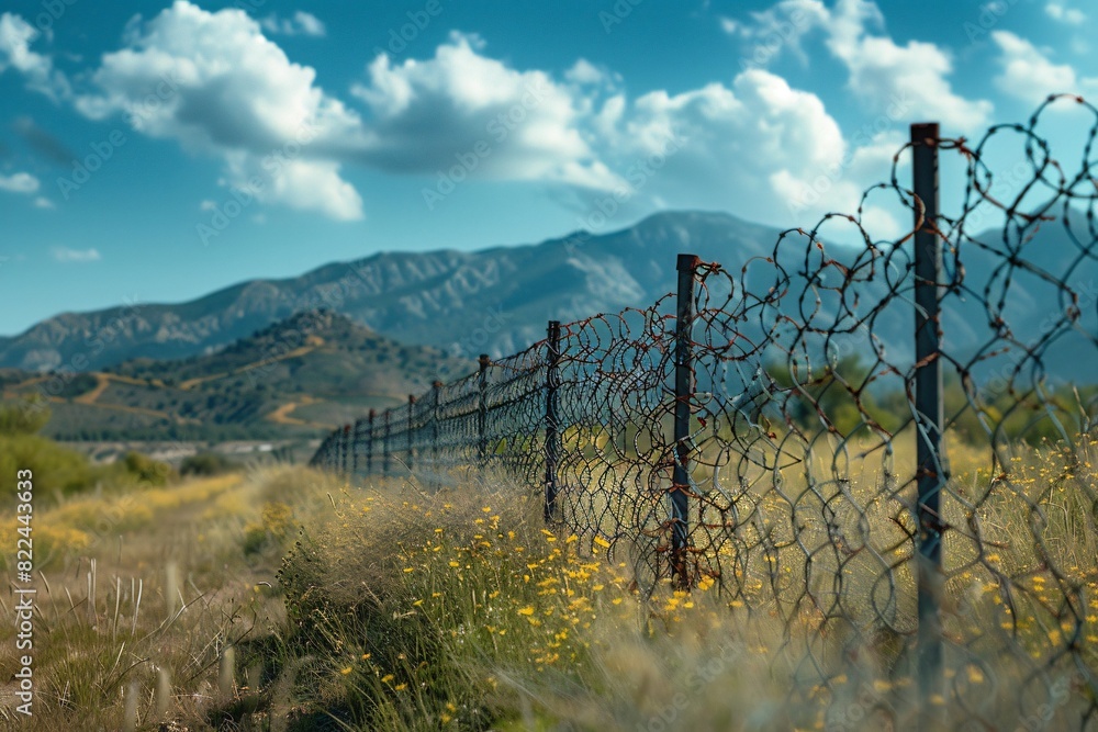 Obraz premium Border Fence and International Controversy Over Security Concerns