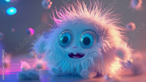 Behold a whimsical 3D cartoon character--a cute, furry monster brimming with personality and charm. 

