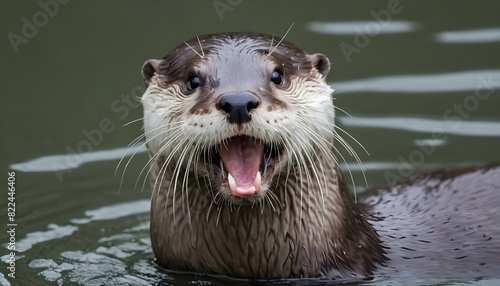 An Otter With Its Mouth Open Panting After A Swim