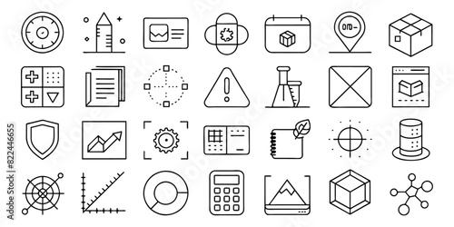 Dimension, area, perimeter, measurement, size editable stroke set on white background flat vector illustration.