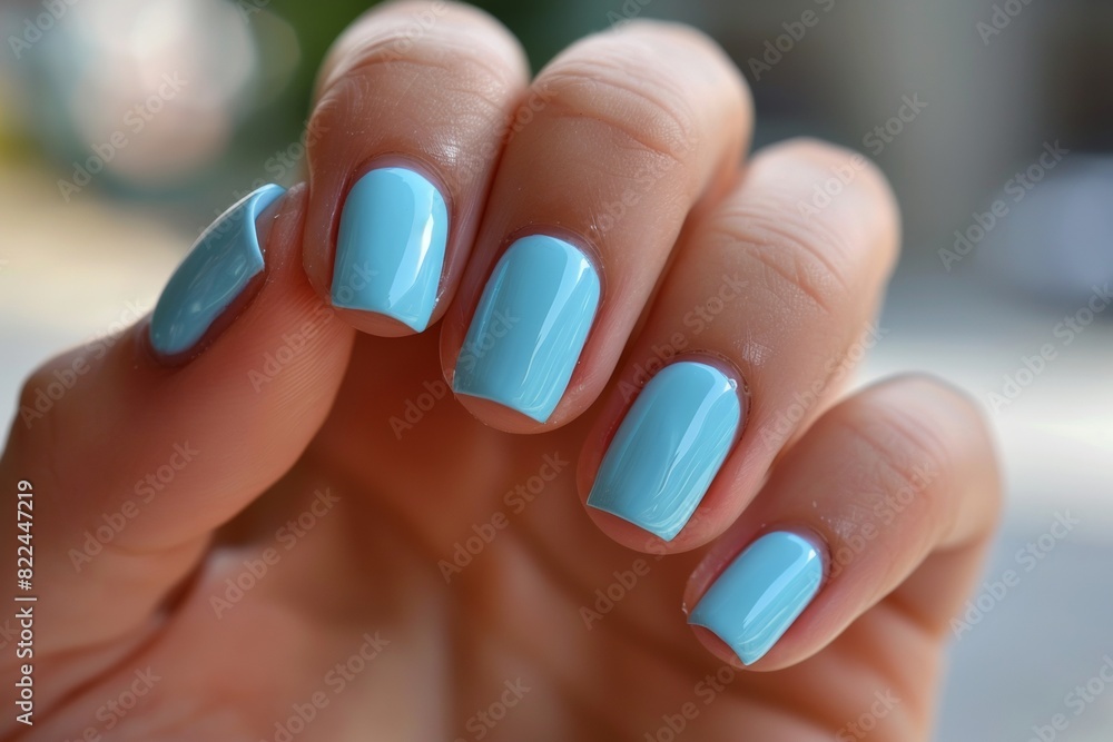 Hand Model With Long Nails Painted In A Light Blue Color Nail Salon Hand Model With Long Nails Painted In A Light Blue Color Nail Salon