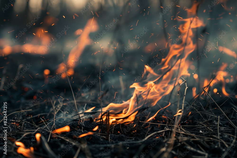 Burning peat bogs. Burning grass close up. Forest fire. Disaster, large-scale forest fires. Ecology concept. Environmental pollution. Burning peat bogs. Burning grass close up. Forest fire. Disaster, large-scale forest fires. Ecology concept. Environmental pollution.