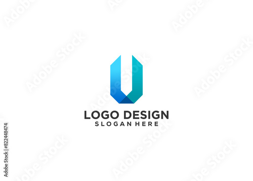 Initial Letter U logo design with blue color