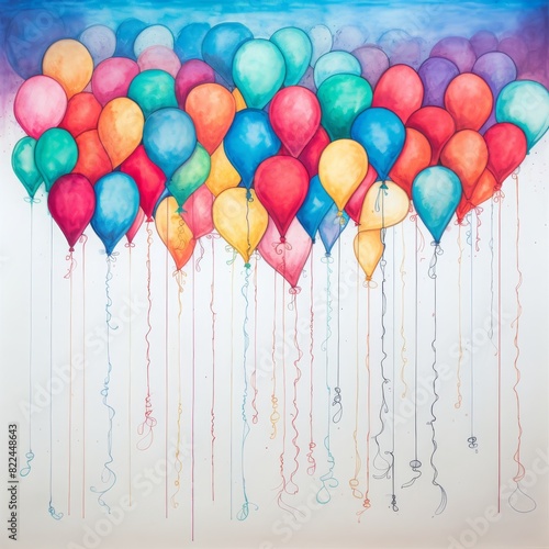 A vibrant mixed-media artwork featuring colorful balloons floating against a dreamy background, perfect for cheerful and festive themes.