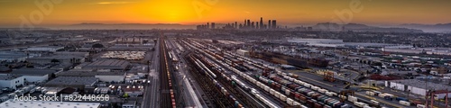 4K Ultra HD Image: Aerial Shot of Intermodal Train and Trucking Distribution Yard in Vernon, California