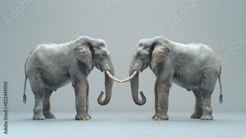 Two similar elephants bowed their heads to each other. Election. Racing concept. One party  two candidates