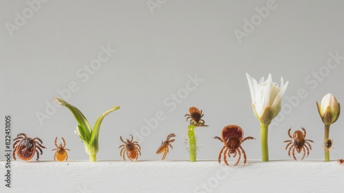 different stages of the life of ticks, from larvae to adults, to show their life cycle and how they develop. generative ai photo