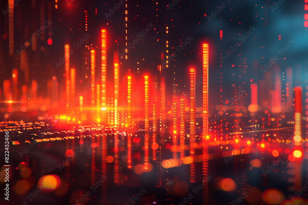 Fototapeta premium Concept Stock prices, Interest rates, Macroeconomic impact, Scatter plot, 3d render