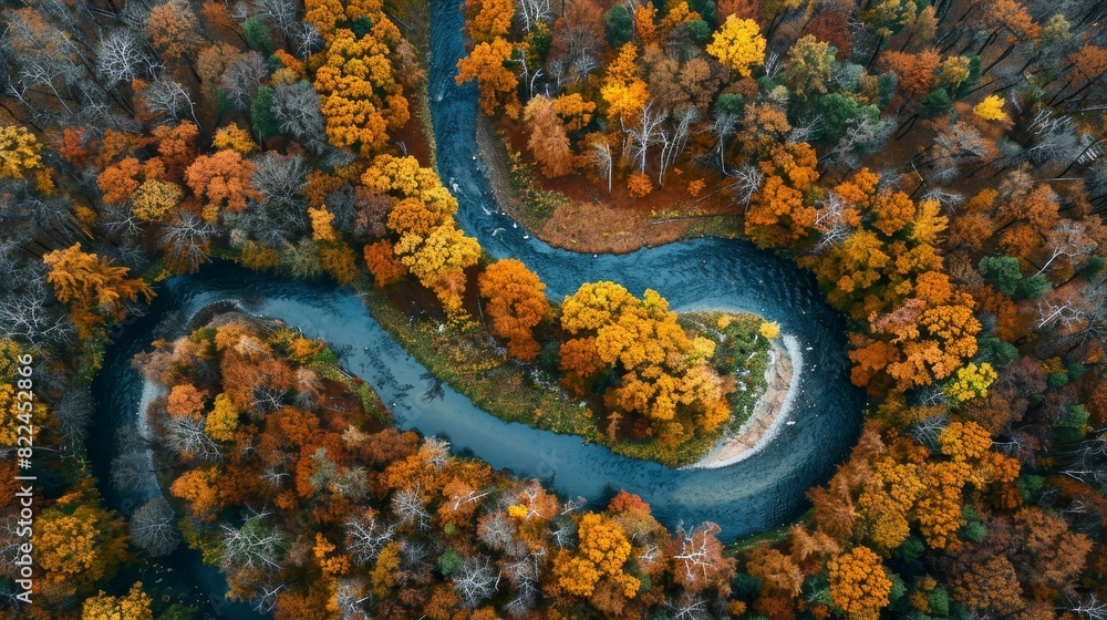 A beautiful, colorful, and winding river with trees on both sides A beautiful, colorful, and winding river with trees on both sides