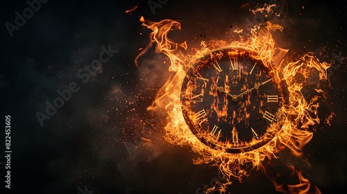 Clock on fire, burning time. the fire surrounds a burning clock photo