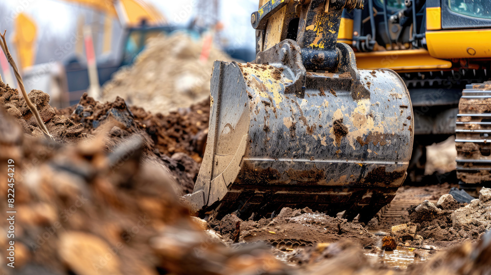 Close-Up of Crawler Backhoe on Soil