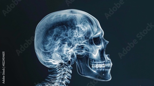 A clear Xray image of a human skull, focusing on the cranial structure against a dark background to bring out the fine bone details
