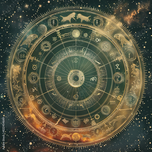 Glowing Zodiac Wheel in a Starry Sky: A Mystic Astrological Journey