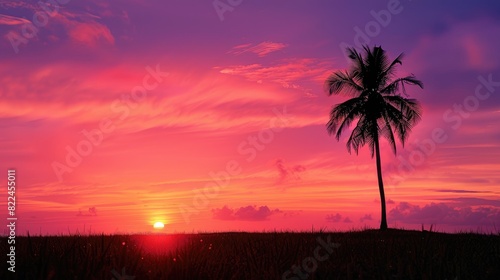 Majestic Sunset Embracing Palm Tree Silhouette