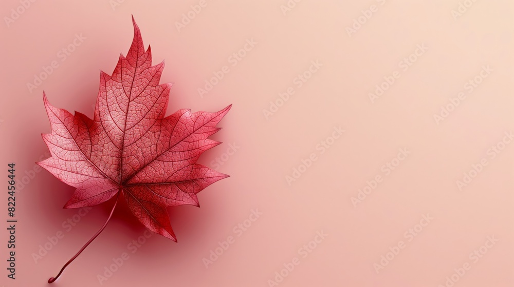 Close-up of a single red maple leaf against a light pink background, symbolizing autumn and simplicity. Close-up of a single red maple leaf against a light pink background, symbolizing autumn and simplicity.