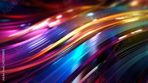 Abstract background with glow wavy cables. Colourful plastic wires curve movement. Electronic motion via colourful dynamic twirling line wires. Header illustration for banner design. Generative AI.
