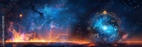 Glowing Zodiac Wheel in a Starry Sky: A Mystic Astrological Journey