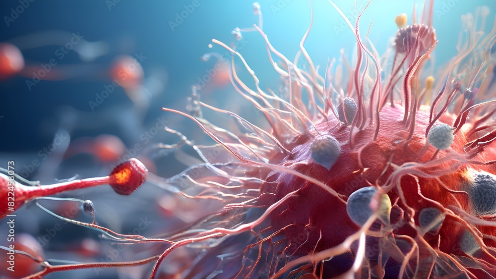 abstract microscopic view on nerve cells intermingled with cancer cell abstract microscopic view on nerve cells intermingled with cancer cell