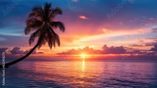 Majestic Palm Tree Dancing in Sunset Glow © pvl0707