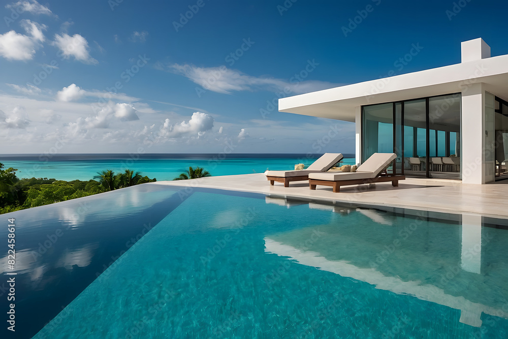 Fototapeta premium Beautiful House with a Panoramic Pool