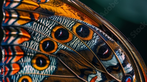 A macro shot of a vibrant butterfly's wings, showcasing its intricate patterns and colors. © venusvi