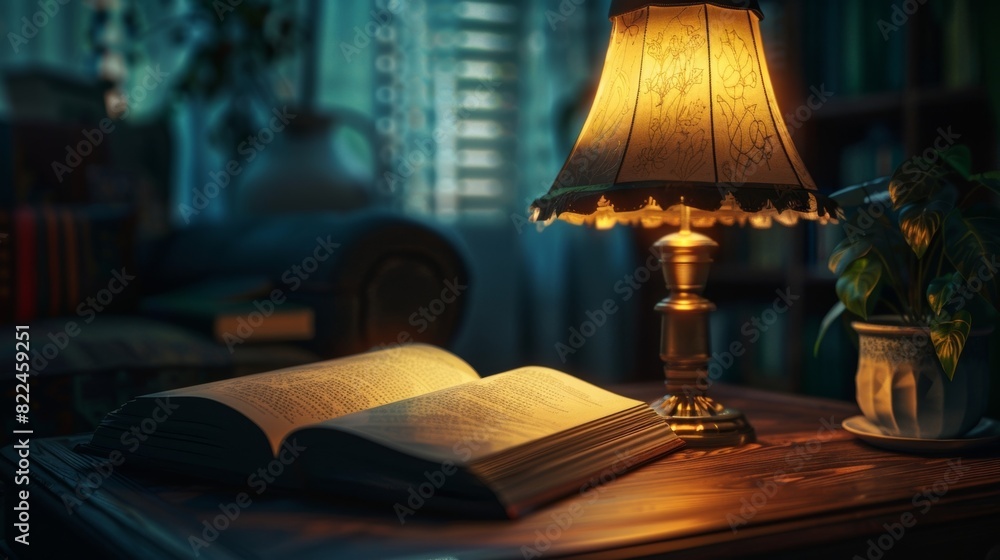 The soft glow of a lamp illuminating a book titled Quantum Mechanics The Key to Understanding the Subatomic World. The soft glow of a lamp illuminating a book titled Quantum Mechanics The Key to Understanding the Subatomic World.